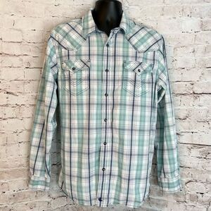 Cody James Long Sleeve Button Down Shirt Western Plaid Blue White Mens XL